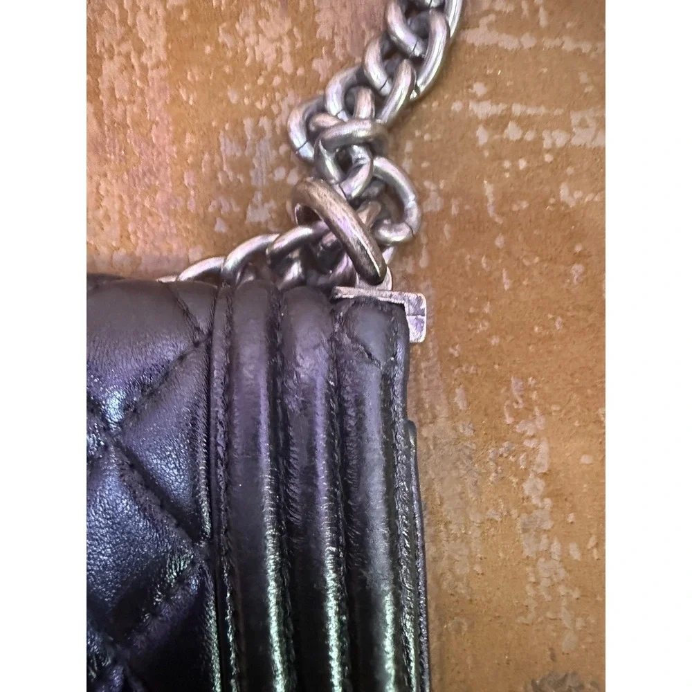 Chanel Boy Bag Black Iridescent Quilted Goatskin Ruthenium Hardware Medium Flap